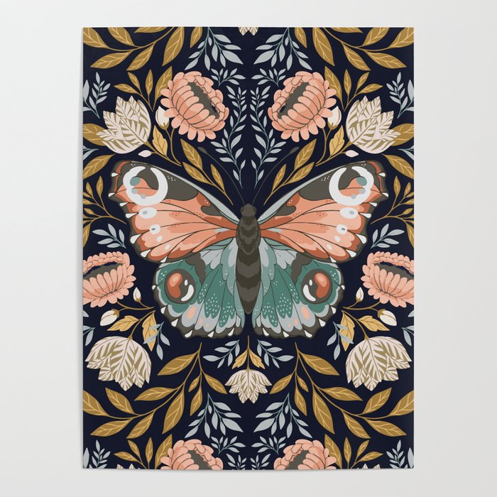 William Morris Butterfly - Midnight Garden Poster