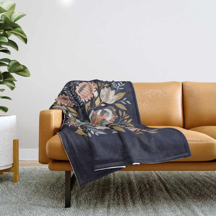 William Morris Butterfly - Midnight Garden Throw Blanket