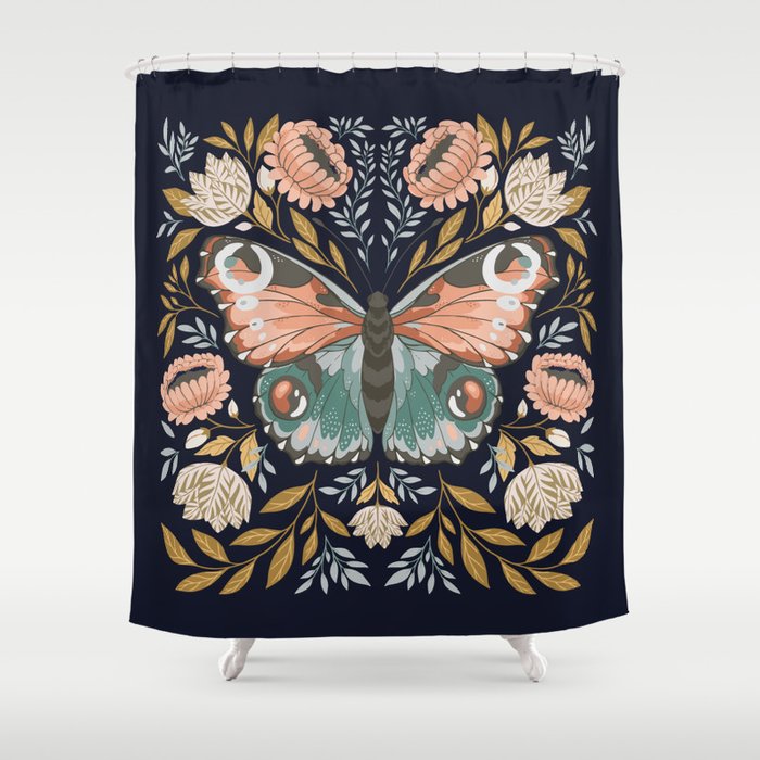 William Morris Butterfly - Midnight Garden Shower Curtain