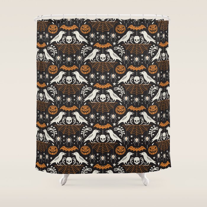 All Hallows' Eve - Black Orange Halloween Shower Curtain