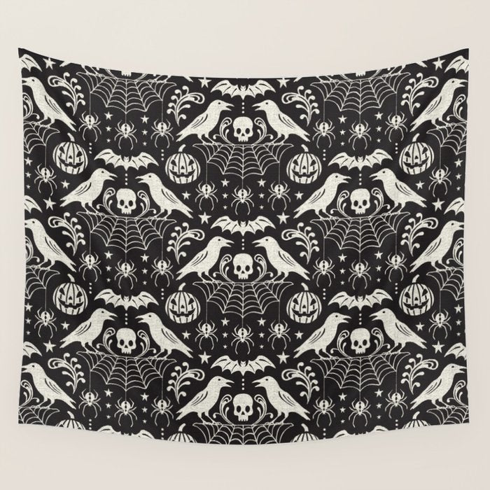 All Hallows' Eve - Black Ivory Halloween Wall Tapestry