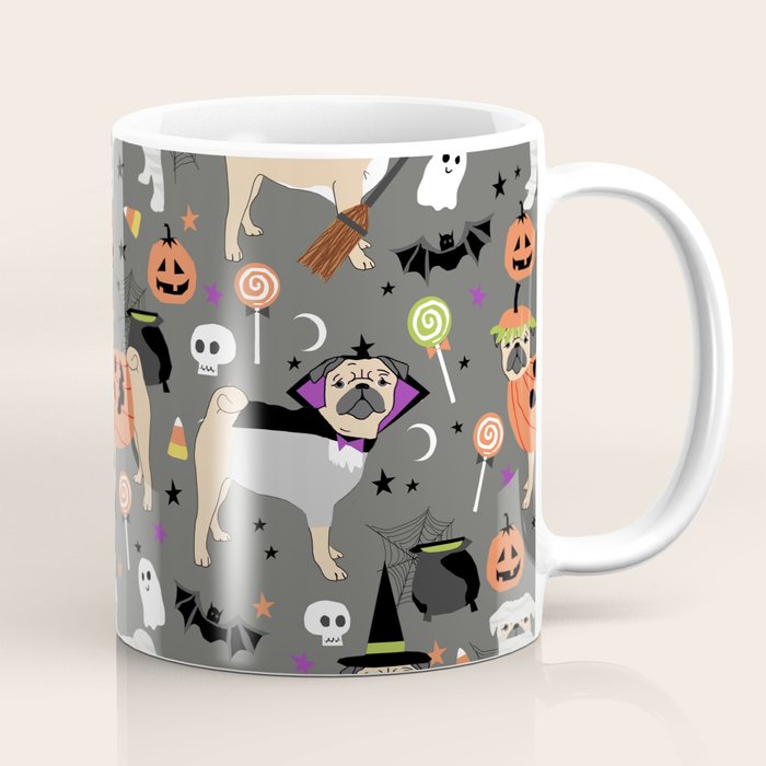 Pug Halloween Costumes Mummy Witch Vampire Pug Dog Breed Pattern By Pet Friendly Coffee Mug