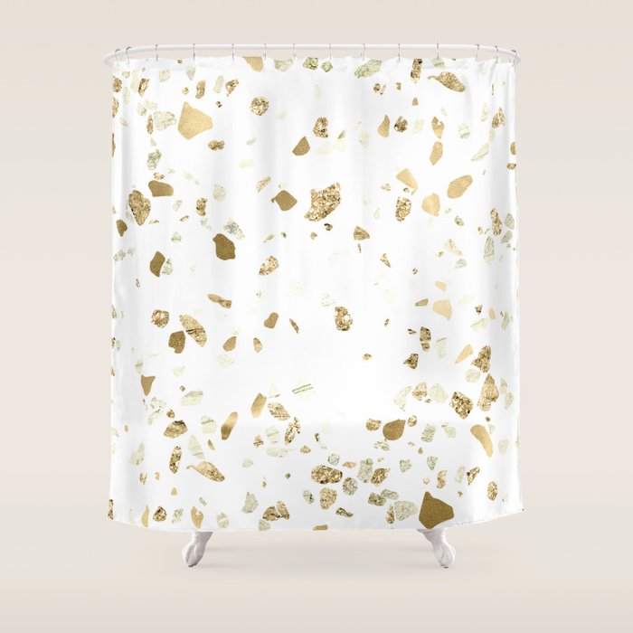 Metallic Gold Terrazzo Sparkle Shower Curtain