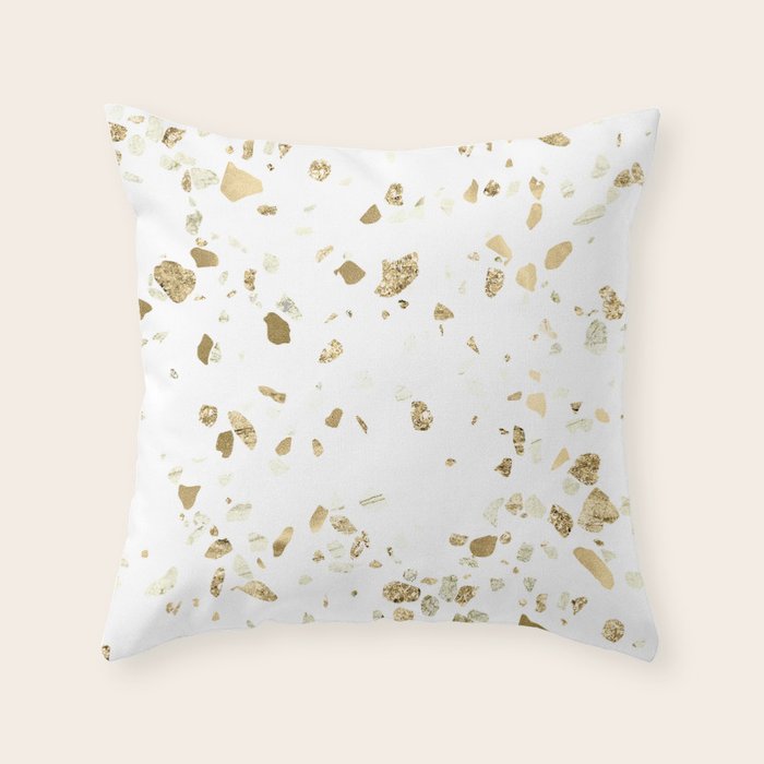 Metallic Gold Terrazzo Sparkle Throw Pillow
