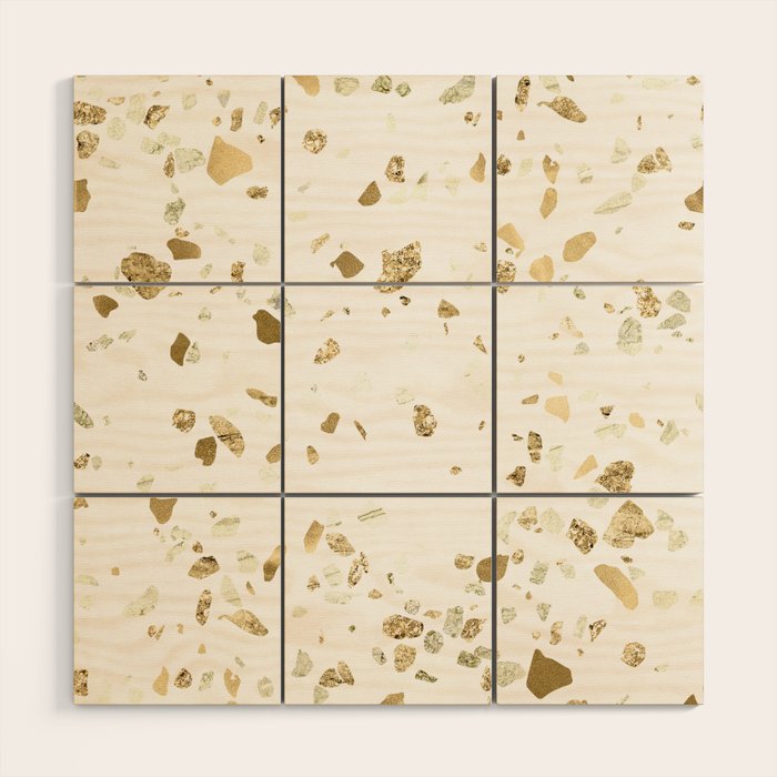 Metallic Gold Terrazzo Sparkle Wood Wall Art