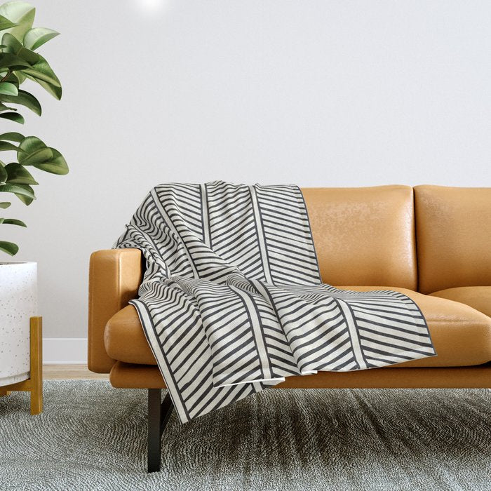 Organic Chevron - Inkwell On Cream Throw Blanket
