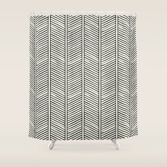 Organic Chevron - Inkwell On Cream Shower Curtain