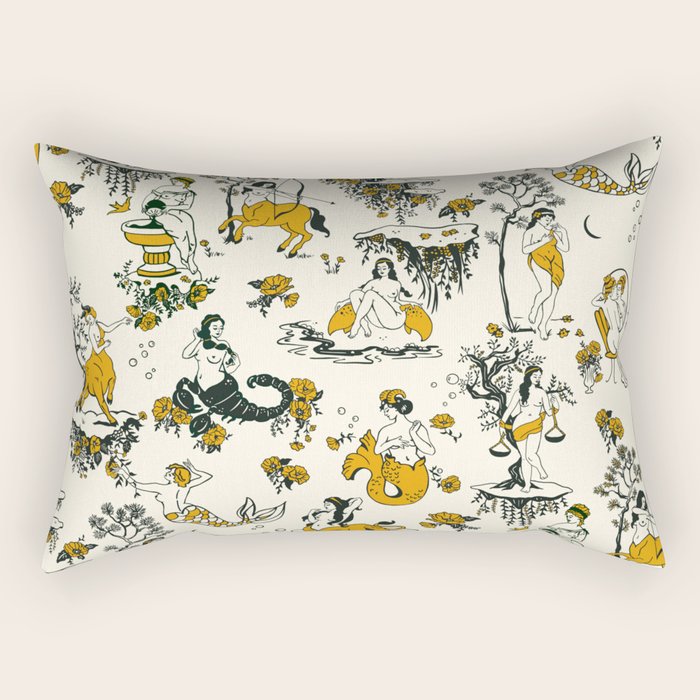 Zodiac Toile Pattern With Cream Colored Background. Rectangular Pillow