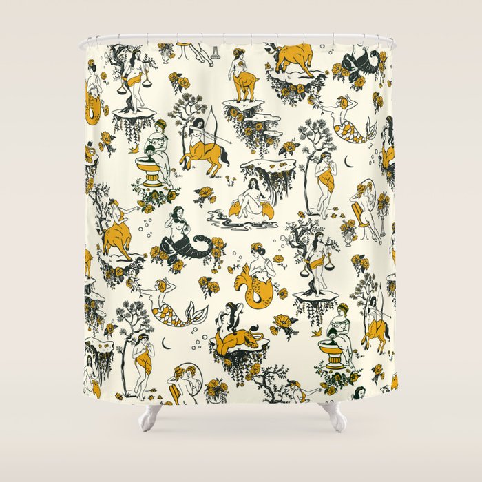 Zodiac Toile Pattern With Cream Colored Background. Shower Curtain