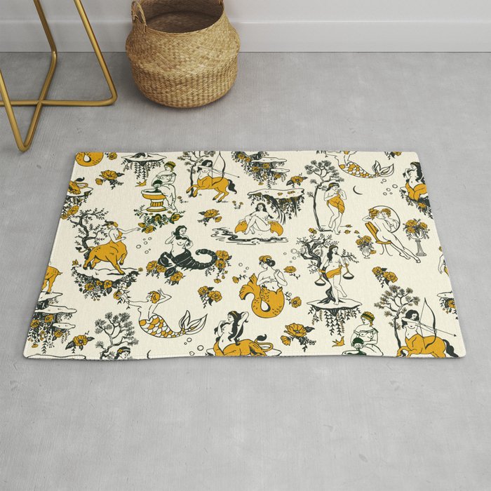 Zodiac Toile Pattern With Cream Colored Background. Rug