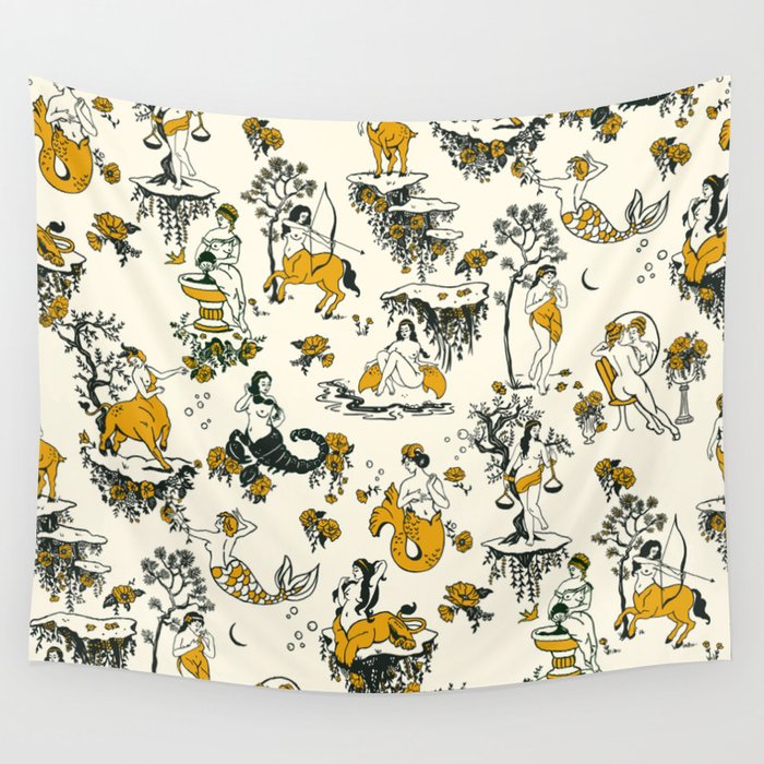 Zodiac Toile Pattern With Cream Colored Background. Wall Tapestry