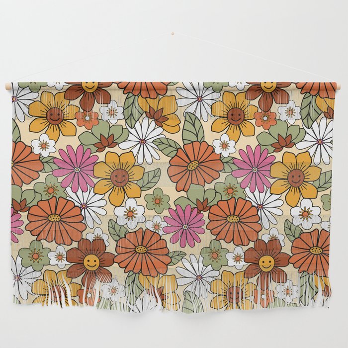 Retro 70s Boho Floral Pattern Wall Hanging