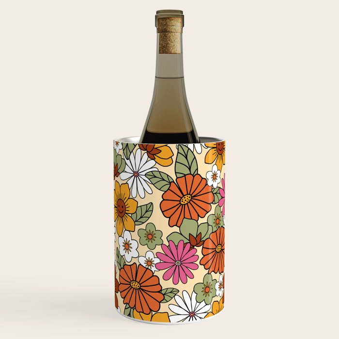Retro 70s Boho Floral Pattern Wine Chiller