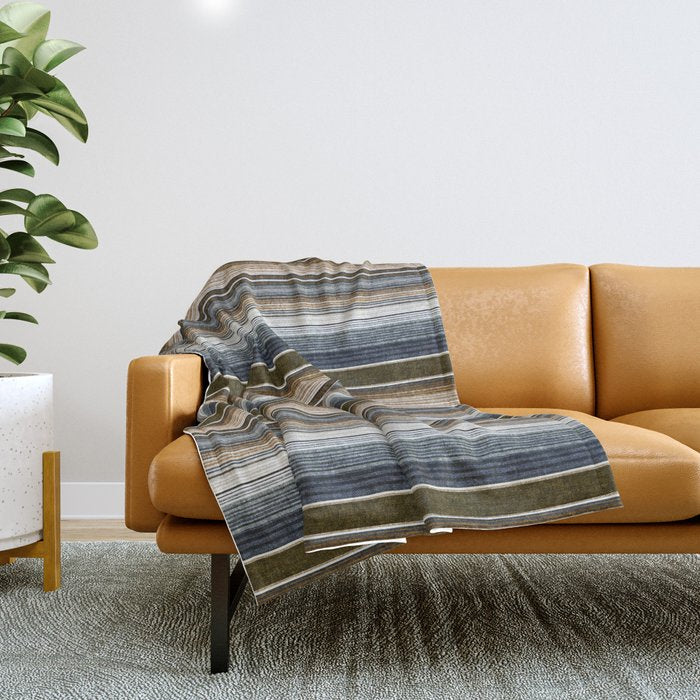 Serape Southwest Stripe - Cool Natural Tones Throw Blanket