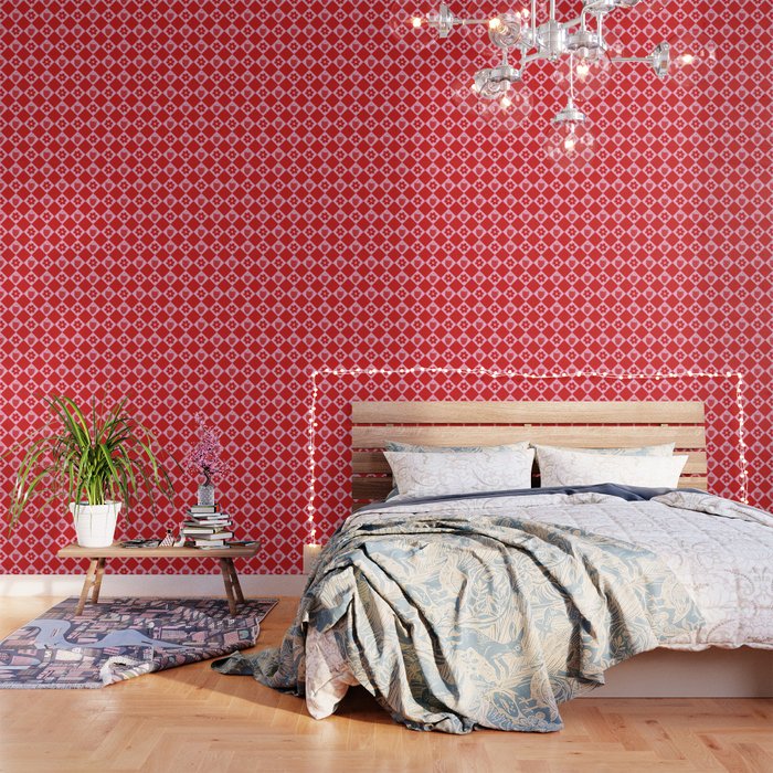 Flowers And Strawberry Pink & Red Checker Wallpaper