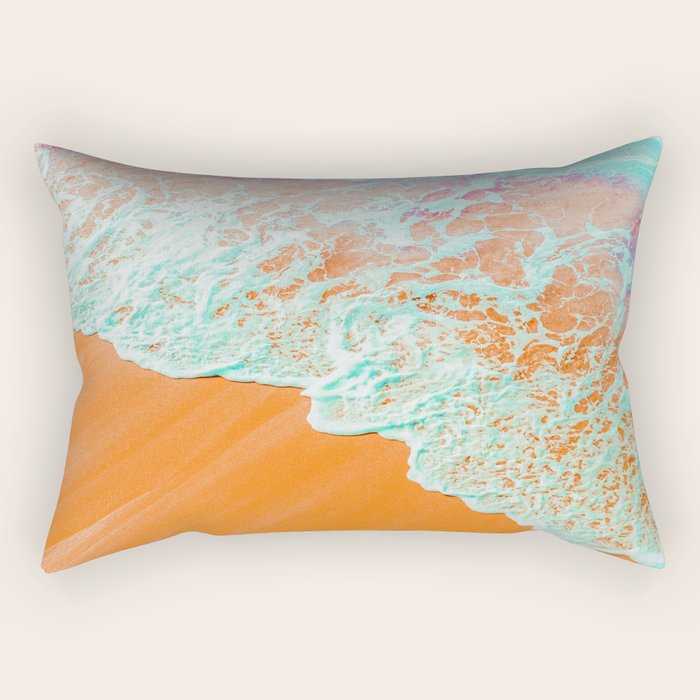 Coral Shore, Ocean Beach Photography, Summer Sea Sand Waves Rectangular Pillow