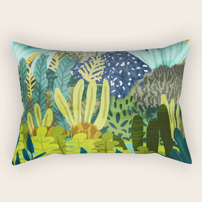 Wild Jungle Painting, Forest Dark Botanical Nature, Plants Tropical Eclectic Modern Illustration Rectangular Pillow