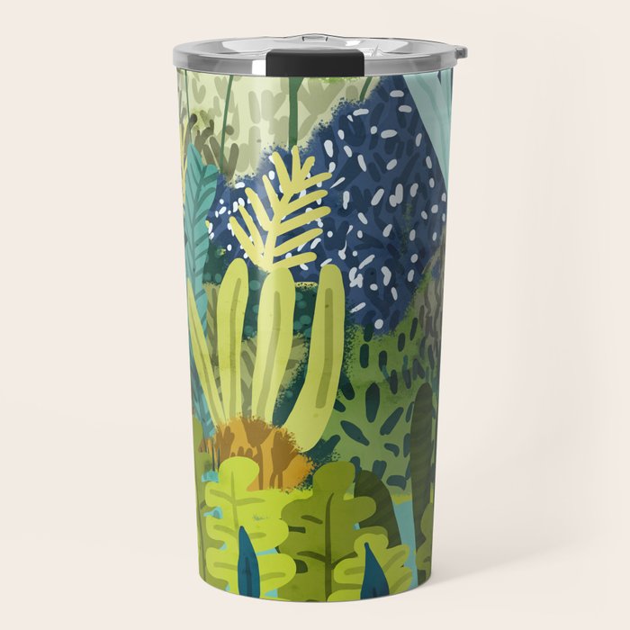 Wild Jungle Painting, Forest Dark Botanical Nature, Plants Tropical Eclectic Modern Illustration Travel Mug