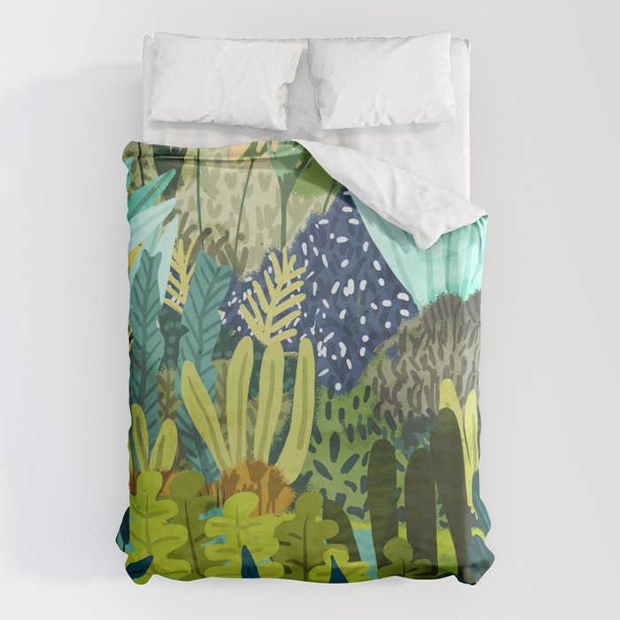 Wild Jungle Painting, Forest Dark Botanical Nature, Plants Tropical Eclectic Modern Illustration Duvet Cover