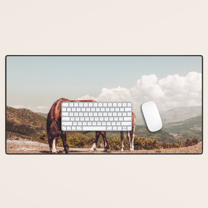Wild Horses - Horse Photography - Mountains Wanderlust Travel Photography By Ingrid Beddoes  Desk Mat