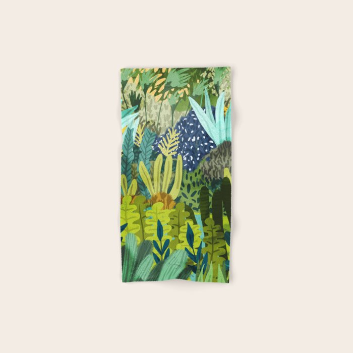 Wild Jungle Painting, Forest Dark Botanical Nature, Plants Tropical Eclectic Modern Illustration Bath Towel