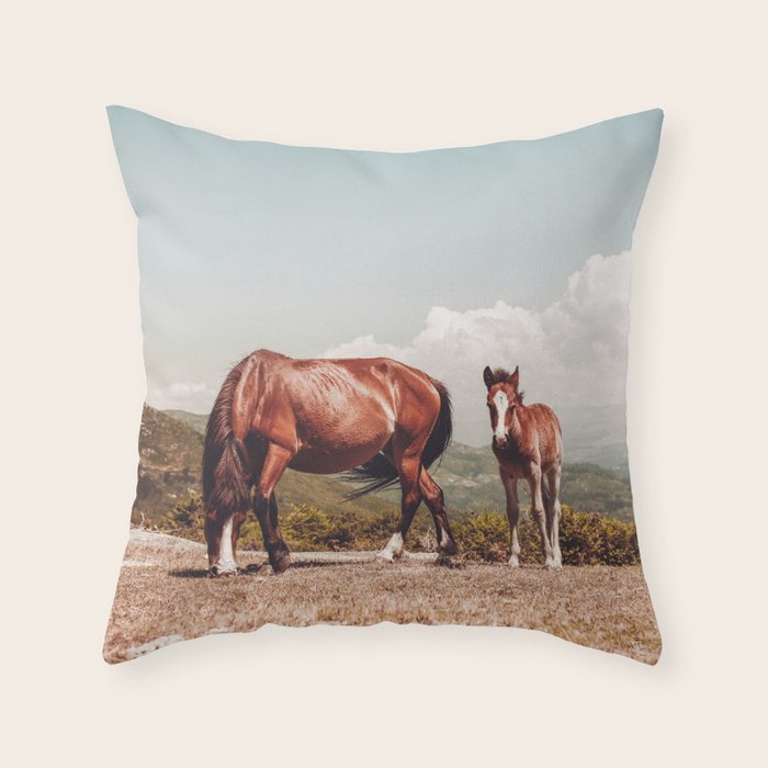 Wild Horses - Horse Photography - Mountains Wanderlust Travel Photography By Ingrid Beddoes  Throw Pillow