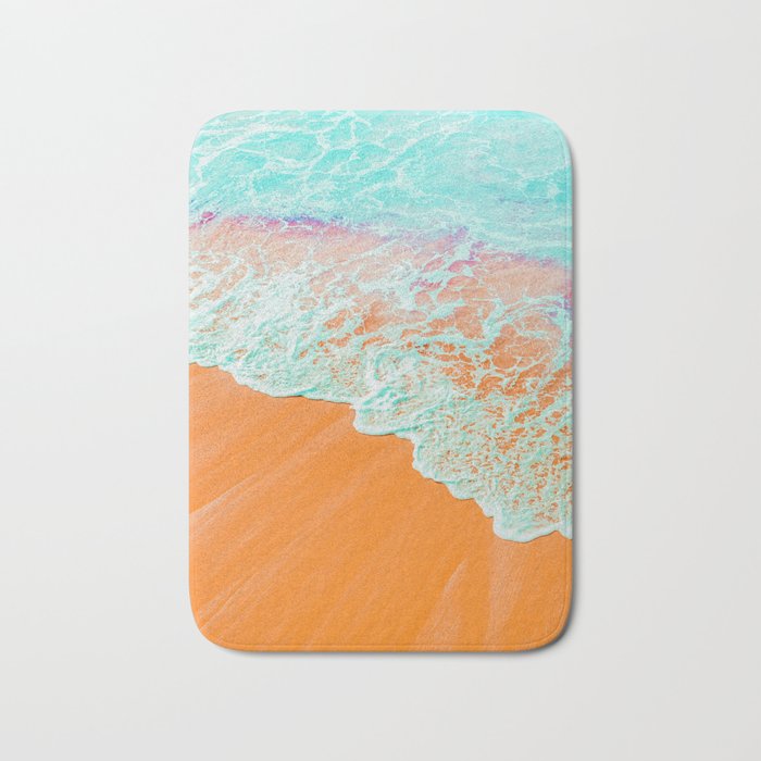 Coral Shore, Ocean Beach Photography, Summer Sea Sand Waves Bath Mat