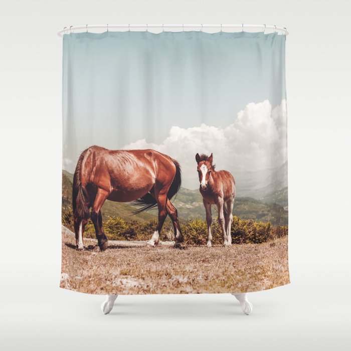 Wild Horses - Horse Photography - Mountains Wanderlust Travel Photography By Ingrid Beddoes  Shower Curtain