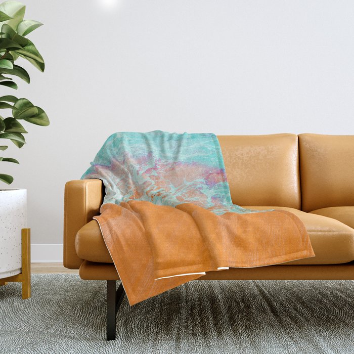 Coral Shore, Ocean Beach Photography, Summer Sea Sand Waves Throw Blanket