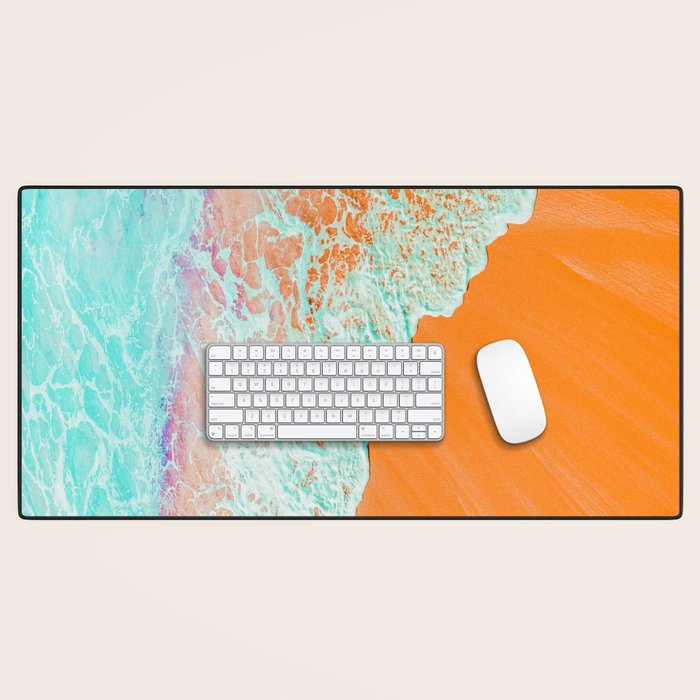 Coral Shore, Ocean Beach Photography, Summer Sea Sand Waves Desk Mat