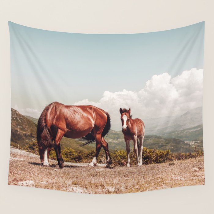 Wild Horses - Horse Photography - Mountains Wanderlust Travel Photography By Ingrid Beddoes  Wall Tapestry