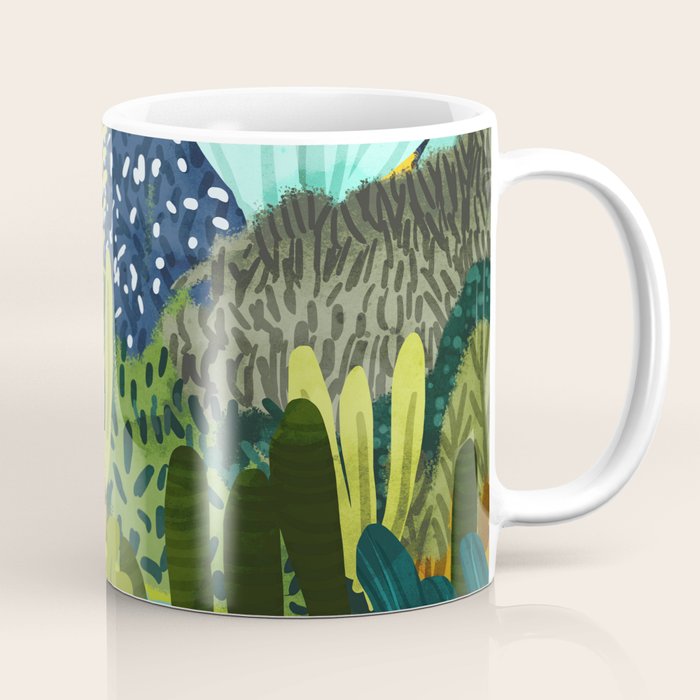 Wild Jungle Painting, Forest Dark Botanical Nature, Plants Tropical Eclectic Modern Illustration Coffee Mug