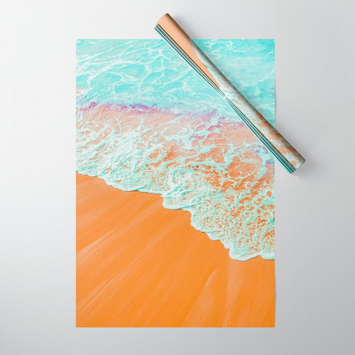 Coral Shore, Ocean Beach Photography, Summer Sea Sand Waves Wrapping Paper