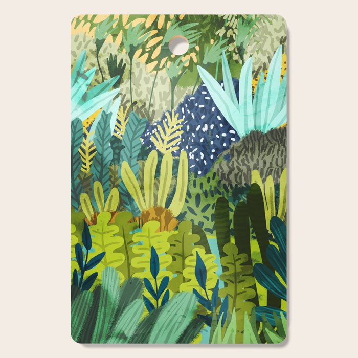 Wild Jungle Painting, Forest Dark Botanical Nature, Plants Tropical Eclectic Modern Illustration Cutting Board