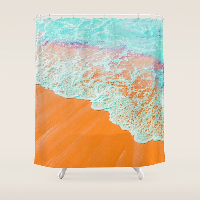 Coral Shore, Ocean Beach Photography, Summer Sea Sand Waves Shower Curtain
