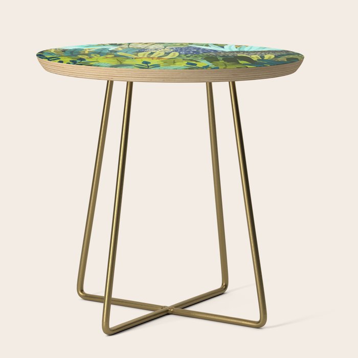 Wild Jungle Painting, Forest Dark Botanical Nature, Plants Tropical Eclectic Modern Illustration Side Table