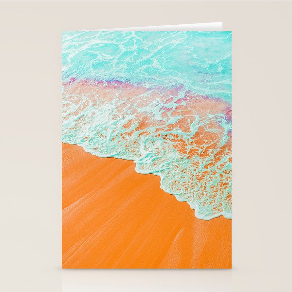 Coral Shore, Ocean Beach Photography, Summer Sea Sand Waves Stationery Card