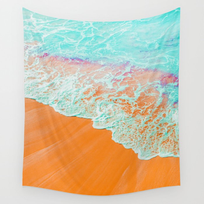 Coral Shore, Ocean Beach Photography, Summer Sea Sand Waves Wall Tapestry