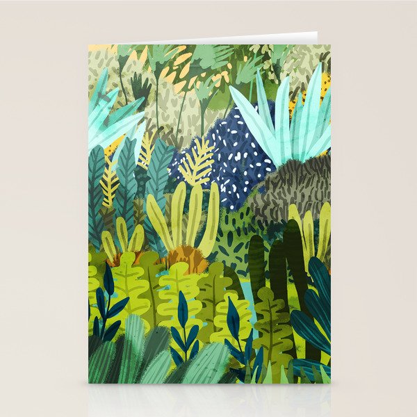 Wild Jungle Painting, Forest Dark Botanical Nature, Plants Tropical Eclectic Modern Illustration Stationery Card