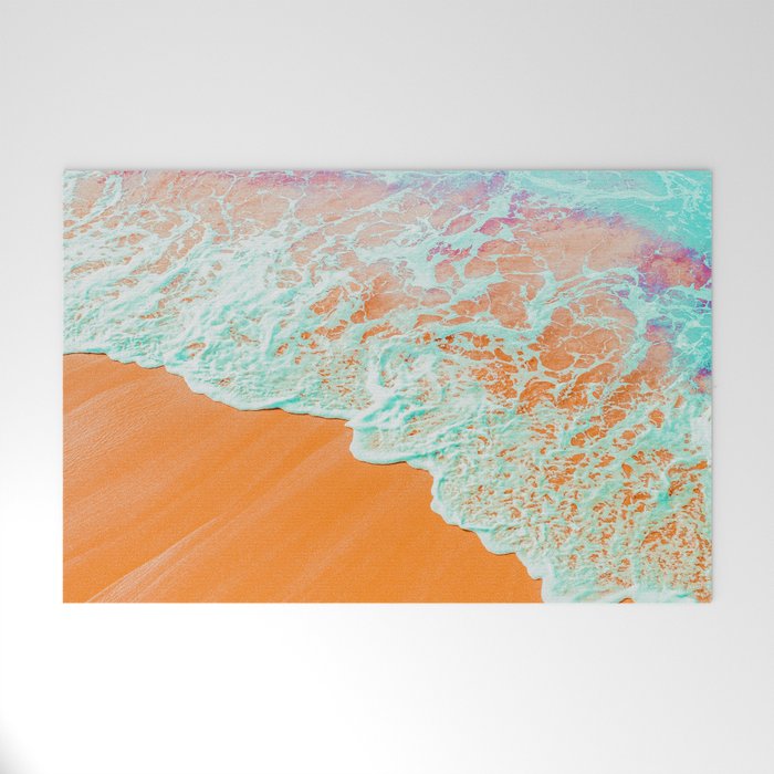 Coral Shore, Ocean Beach Photography, Summer Sea Sand Waves Welcome Mat