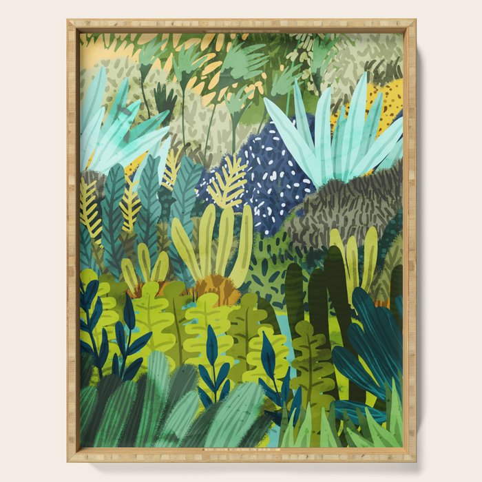 Wild Jungle Painting, Forest Dark Botanical Nature, Plants Tropical Eclectic Modern Illustration Serving Tray