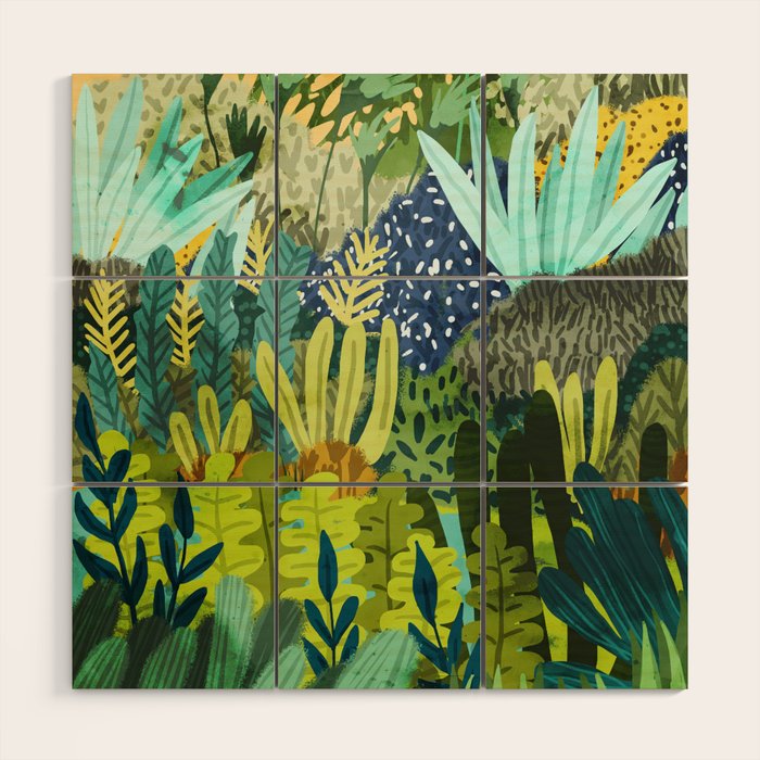 Wild Jungle Painting, Forest Dark Botanical Nature, Plants Tropical Eclectic Modern Illustration Wood Wall Art