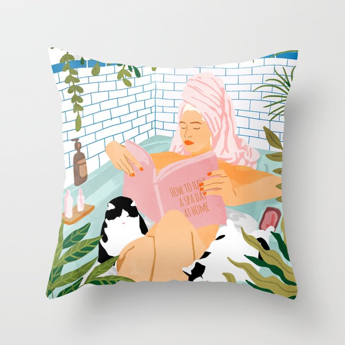 How To Have A Cat Spa Day At Home | Modern Bohemian Home DéCor | Pet Bathroom Urban Jungle  Throw Pillow