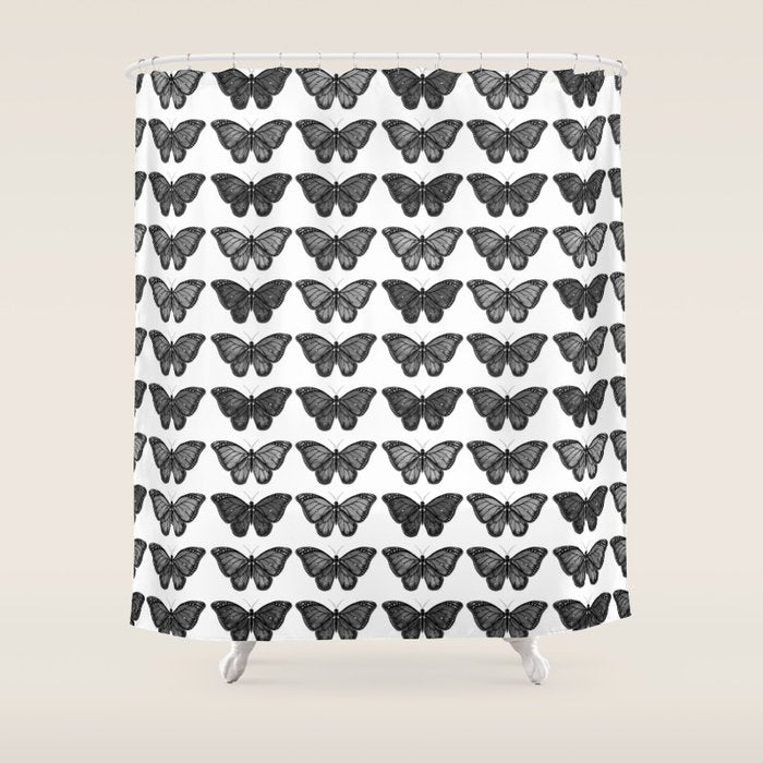 Monarch Butterfly - Black And White Shower Curtain
