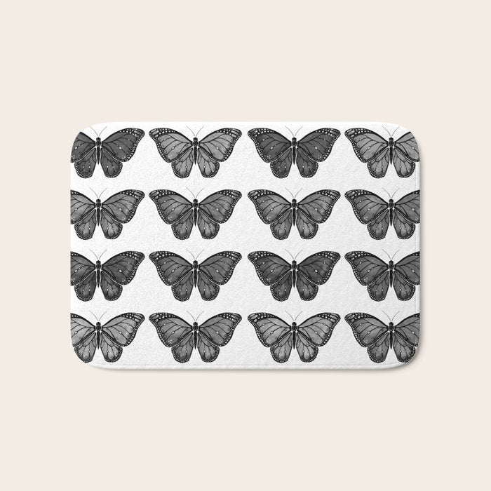Monarch Butterfly - Black And White Bath Mat