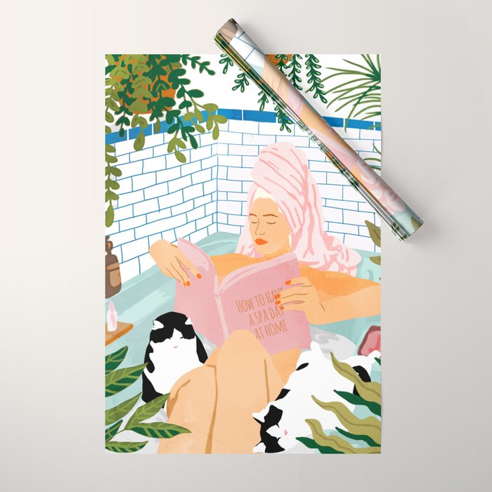 How To Have A Cat Spa Day At Home | Modern Bohemian Home DéCor | Pet Bathroom Urban Jungle  Wrapping Paper