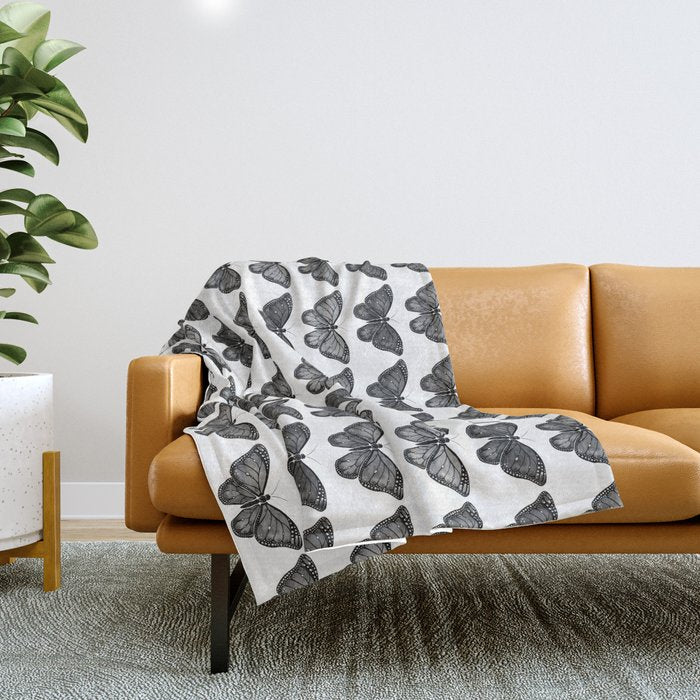 Monarch Butterfly - Black And White Throw Blanket