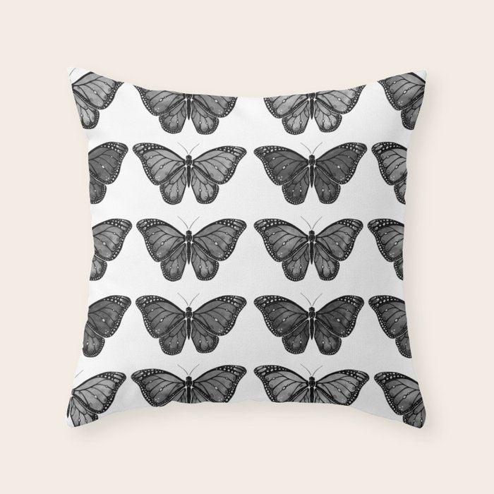 Monarch Butterfly - Black And White Throw Pillow