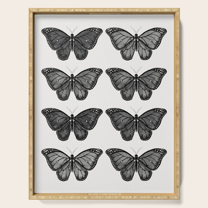 Monarch Butterfly - Black And White Serving Tray