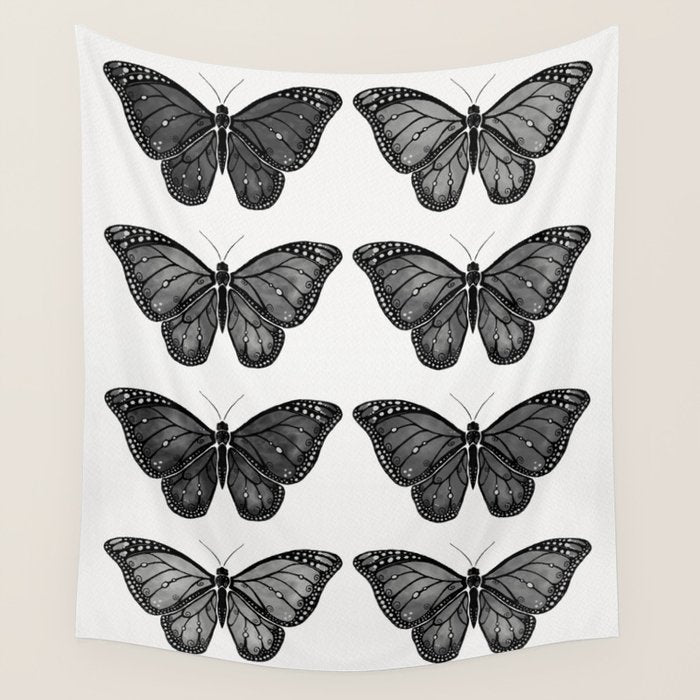 Monarch Butterfly - Black And White Wall Tapestry